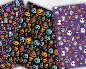 SWEET & SPOOKY Hand Drawn Geometric Halloween Seamless Pattern, Digital Paper for Crafts, DIY Projects, Scrapbooking, Instant Download