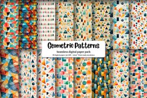 Geometric Shapes Digital Paper Seamless Patterns for Scrapbooking, Crafts, and DIY Projects | Instant Download Printable Pattern Papers