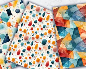 Geometric Shapes Digital Paper Seamless Patterns for Scrapbooking, Crafts, and DIY Projects | Instant Download Printable Pattern Papers