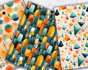 Geometric Shapes Digital Paper Seamless Patterns for Scrapbooking, Crafts, and DIY Projects | Instant Download Printable Pattern Papers