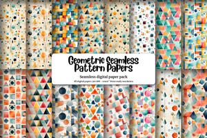 Geometric Shapes Digital Paper Seamless Texture, Printable Pattern Papers, Instant Download, Commercial Use, Scrapbooking Supplies