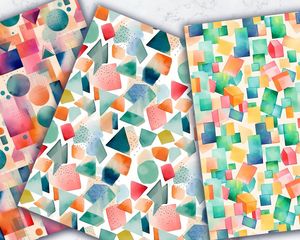 Geometric Shapes Digital Paper Seamless Texture Bundle for Scrapbooking, Crafts, and Graphic Design - Set of 17 Unique Patterns