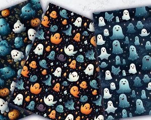 Halloween Cute Ghost seamless pattern, Spooky background design, Digital pattern paper for crafts, Ghost themed seamless texture