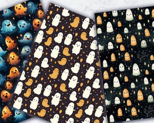 Halloween Cute Ghost seamless pattern, Spooky background design, Digital pattern paper for crafts, Ghost themed seamless texture