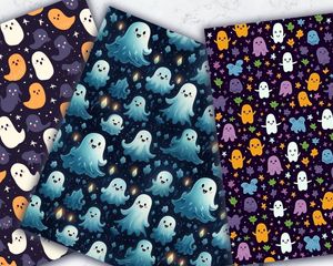 Halloween Cute Ghost seamless pattern, Spooky background design, Digital pattern paper for crafts, Ghost themed seamless texture