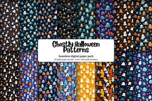 Halloween Cute Ghost Seamless Pattern, Spooky Ghosts Digital Paper, Halloween Clipart, Ghost Pattern Download, Halloween Background