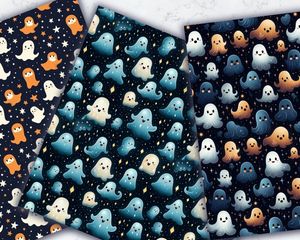 Halloween Cute Ghost Seamless Pattern, Spooky Ghosts Digital Paper, Halloween Clipart, Ghost Pattern Download, Halloween Background