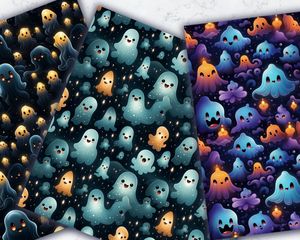 Halloween Cute Ghost Seamless Pattern, Spooky Ghosts Digital Paper, Halloween Clipart, Ghost Pattern Download, Halloween Background