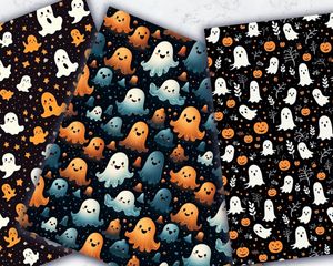 Halloween Cute Ghost Seamless Pattern, Spooky Ghosts Digital Paper, Halloween Clipart, Ghost Pattern Download, Halloween Background