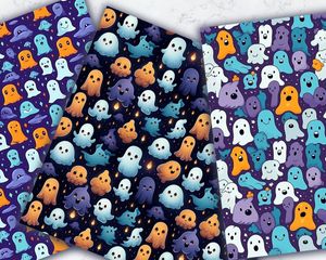 Halloween Cute Ghost Seamless Pattern, Spooky Ghosts Digital Paper, Halloween Clipart, Ghost Pattern Download, Halloween Background