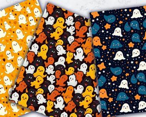 Halloween Cute Ghost Seamless Pattern, Spooky Ghosts Digital Paper, Halloween Clipart, Ghost Pattern Download, Halloween Background