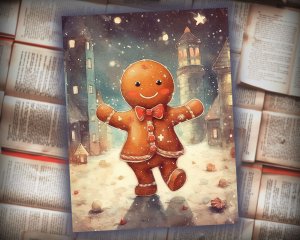 20 papers | Vintage Christmas Retro Gingerman Scrapbooking Kit with Printable Pages, Shabby Chic Journaling, Junk Journal Ephemera