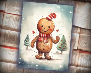 20 papers | Vintage Christmas Retro Gingerman Scrapbooking Kit with Printable Pages, Shabby Chic Journaling, Junk Journal Ephemera