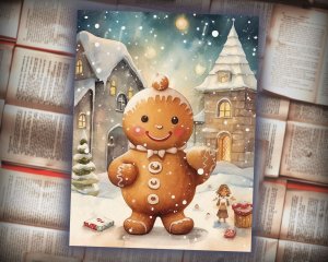 20 papers | Vintage Christmas Retro Gingerman Scrapbooking Kit with Printable Pages, Shabby Chic Journaling, Junk Journal Ephemera