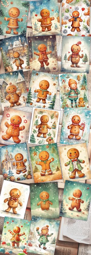 20 papers | Vintage Christmas Retro Gingerman Scrapbooking Kit with Printable Pages, Shabby Chic Journaling, Junk Journal Ephemera