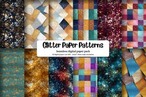 Set of 12 Glitter Texture Digital Paper Seamless Patterns - Sparkling Glitter Backgrounds for Crafts, Scrapbooking, and Design Projects