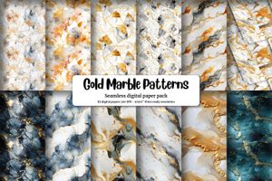 Marble Texture Gold Elements Digital Paper Pack with Seamless Patterns | Instant Download | High-Quality Designs for Scrapbooking, Crafting