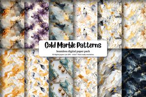 Marble Texture Gold Elements Digital Pattern Paper for Scrapbooking, Cardmaking, and Crafts - Seamless Designs for Digital Downloads