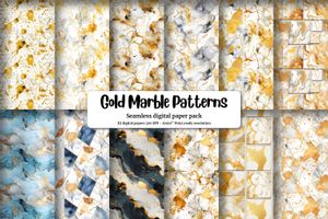 Marble Texture Gold Elements Digital Paper Pack for Crafts, Scrapbooking, and Design Projects - Seamless Patterns, Instant Download