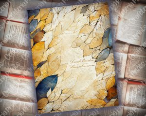 14 pages of Stained Glass Golden Leaves shabby chic ephemera scrapbooking background, perfect for invitations, digital planners, journaling