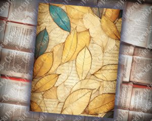 14 pages of Stained Glass Golden Leaves shabby chic ephemera scrapbooking background, perfect for invitations, digital planners, journaling