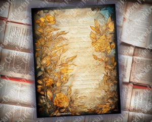 14 pages of Stained Glass Golden Leaves shabby chic ephemera scrapbooking background, perfect for invitations, digital planners, journaling