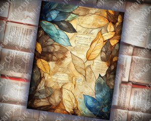 14 pages of Stained Glass Golden Leaves shabby chic ephemera scrapbooking background, perfect for invitations, digital planners, journaling