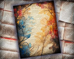 14 pages of Stained Glass Golden Leaves shabby chic ephemera scrapbooking background, perfect for invitations, digital planners, journaling