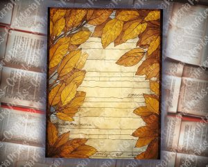 14 pages of Stained Glass Golden Leaves shabby chic ephemera scrapbooking background, perfect for invitations, digital planners, journaling