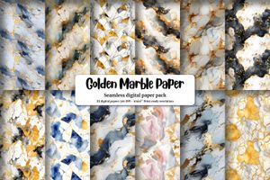 Marble Texture Gold Elements Digital Pattern Paper for Scrapbooking, Card Making, and Crafts | Seamless Design | Instant Download