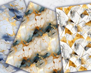 Marble Texture Gold Elements Digital Pattern Paper for Scrapbooking, Card Making, and Crafts | Seamless Design | Instant Download