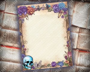 Printable Lined Page with Gothic Skulls Border | Junk Journal, Invitations, Digital Planners | Grzegorz Domaradzki Inspired Design