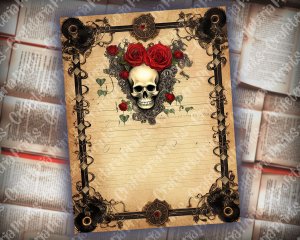 Printable Lined Page with Gothic Skulls Border | Junk Journal, Invitations, Digital Planners | Grzegorz Domaradzki Inspired Design