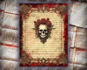 Printable Lined Page with Gothic Skulls Border | Junk Journal, Invitations, Digital Planners | Grzegorz Domaradzki Inspired Design