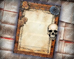 Printable Lined Page with Gothic Skulls Border | Junk Journal, Invitations, Digital Planners | Grzegorz Domaradzki Inspired Design