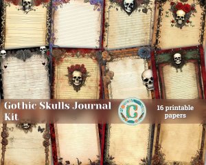 Printable Lined Page with Gothic Skulls Border | Junk Journal, Invitations, Digital Planners | Grzegorz Domaradzki Inspired Design