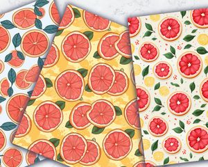 Cute Grapefruit Clipart | Doodle Style Watercolor Illustration | Seamless Texture | Big Elements | Light Background | High Quality