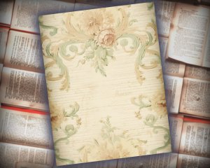 16 papers | Elegant Baroque Pastel Green and Gold Flourish Scrapbooking Papers, Rose Detailed Vertical Striped and Ornate Backdrops