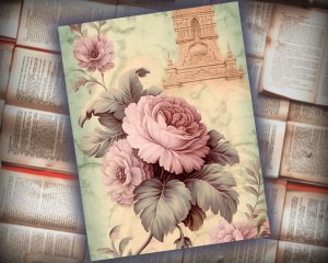 16 papers | Elegant Baroque Pastel Green and Gold Flourish Scrapbooking Papers, Rose Detailed Vertical Striped and Ornate Backdrops