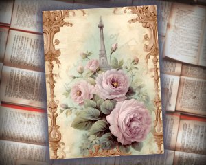 16 papers | Elegant Baroque Pastel Green and Gold Flourish Scrapbooking Papers, Rose Detailed Vertical Striped and Ornate Backdrops