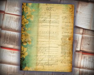 16 papers | Green and Gold Grunge Junk Journal Kit, Neutral Shabby Chic Printable Papers for Scrapbooking, Distressed Vintage Floral Designs