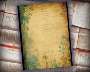 16 papers | Green and Gold Grunge Junk Journal Kit, Neutral Shabby Chic Printable Papers for Scrapbooking, Distressed Vintage Floral Designs