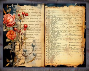 12 papers | Grunge Roses Junk Journal Kit | Printable Scrapbooking Papers | Shabby Chic Designs | Deep Colors and Intricate Details