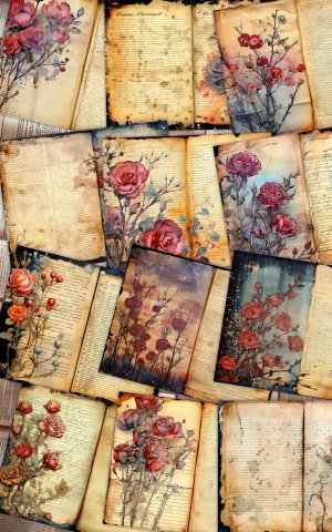 12 papers | Grunge Roses Junk Journal Kit | Printable Scrapbooking Papers | Shabby Chic Designs | Deep Colors and Intricate Details