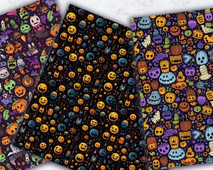 Halloween Seamless Repeat Pattern, Doodle Geometric Backgrounds, Printable Digital Paper, Spooky Halloween Clipart, Creepy Ghosts