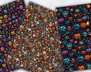 Halloween Seamless Repeat Pattern, Doodle Geometric Backgrounds, Printable Digital Paper, Spooky Halloween Clipart, Creepy Ghosts