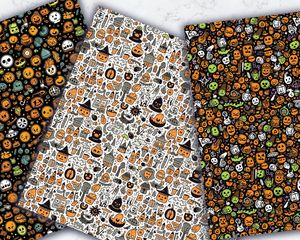 Halloween Seamless Repeat Pattern, Doodle Geometric Backgrounds, Printable Digital Paper, Spooky Halloween Clipart, Creepy Ghosts