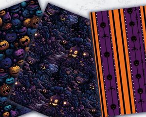 Halloween Themed Digital Paper with Seamless Texture, Empty Space, Vivid Colors, Cute Gothic Elements, Printable Pattern, Instant Download