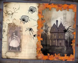 18 Papers | Halloween Themed Junk Journal Background | Fairy Tale Watercolor Illustration | Shabby Chic Ephemera | Scrapbooking Kit