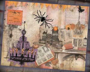 18 Papers | Halloween Themed Junk Journal Background | Fairy Tale Watercolor Illustration | Shabby Chic Ephemera | Scrapbooking Kit